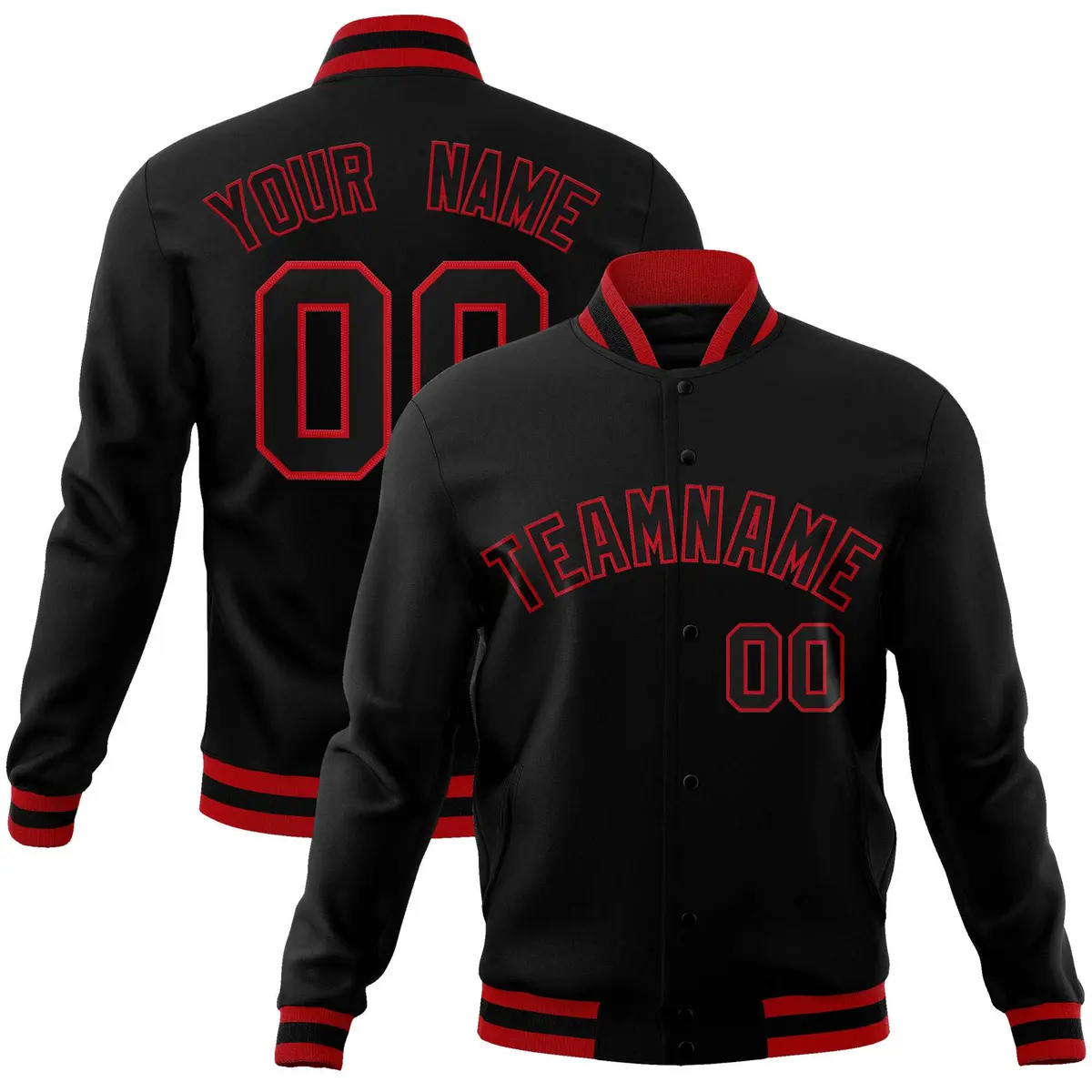 Black Black-Red Classic Full-Snap Varsity Letterman Jacket