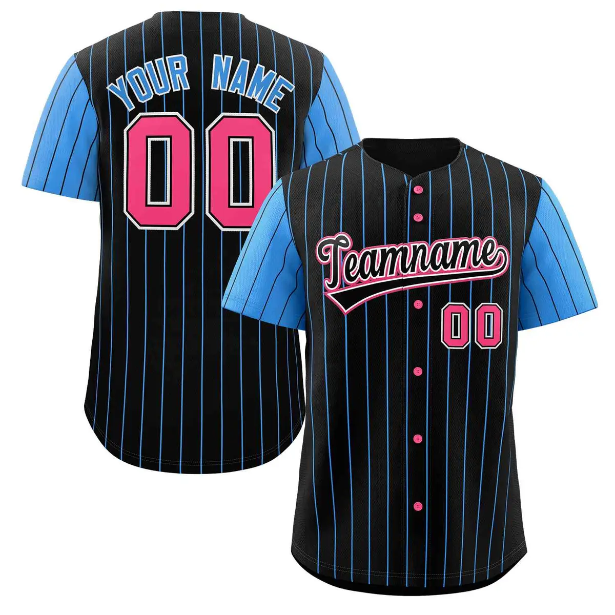 Black Black-White Stripe Raglan Baseball Jersey