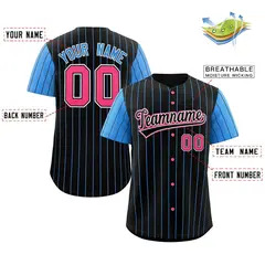 Black Black-White Stripe Raglan Baseball Jersey 2