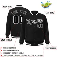 Black Black-White Varsity Full-Snap Letterman Jacket 2