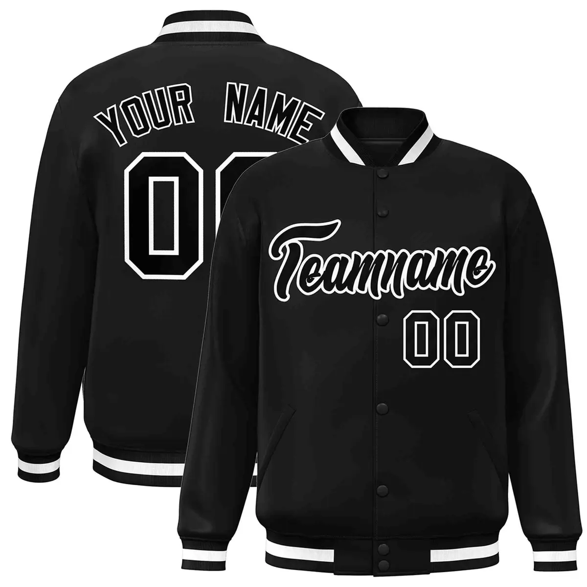 Black Black-White Varsity Full-Snap Letterman Jacket