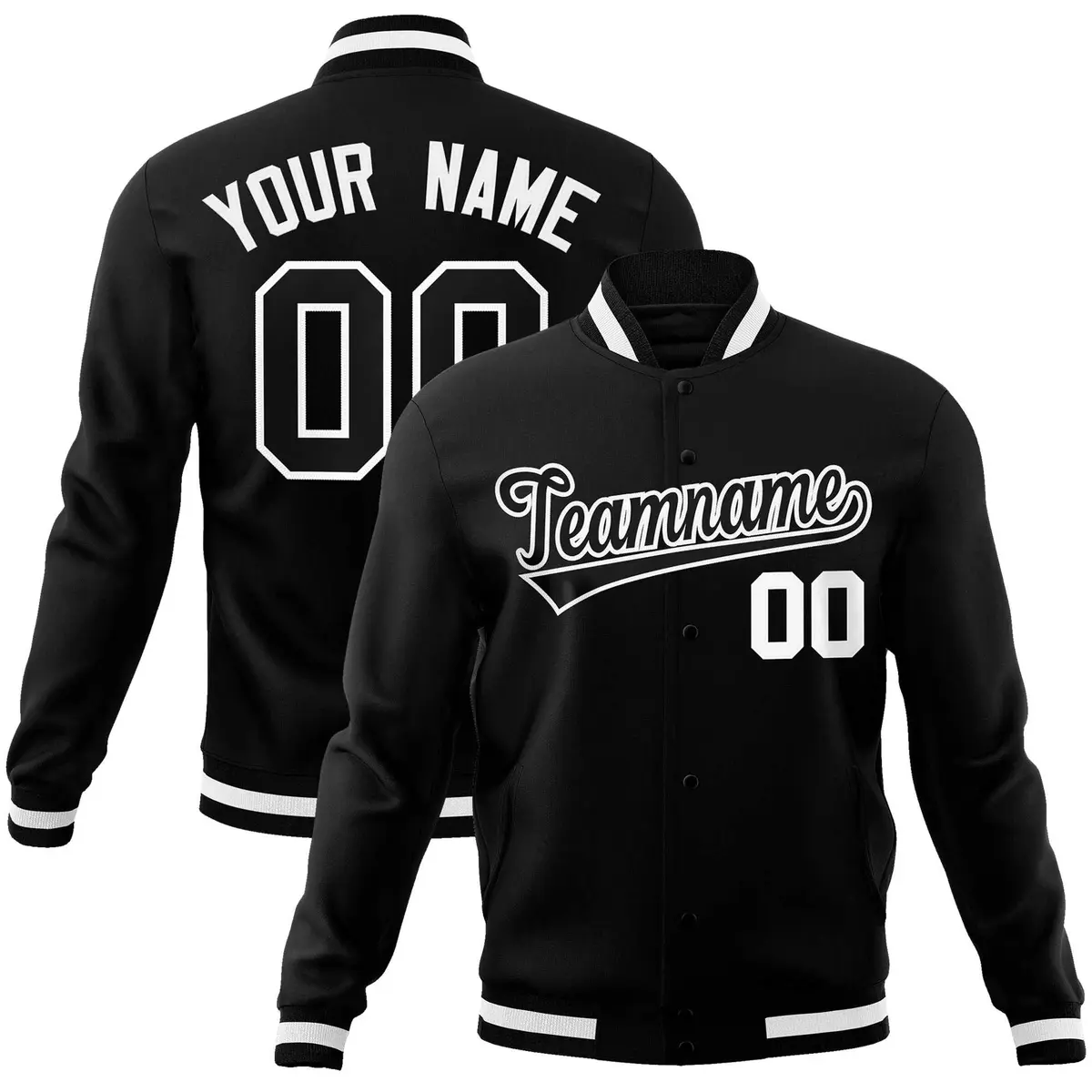 Black Black-White Varsity Full-Snap Letterman Jacket