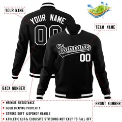 Black Black-White Varsity Full-Snap Letterman Jacket 4