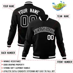 Black Black-White Varsity Full-Snap Letterman Jacket 4
