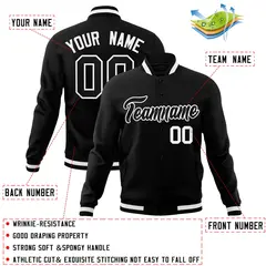 Black Black-White Varsity Full-Snap Letterman Jacket 4