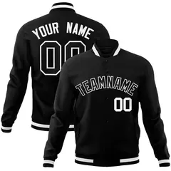 Black Black-White Varsity Full-Snap Letterman Jacket 1