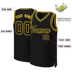 Black Black-Yellow Classic Basketball Jersey 2