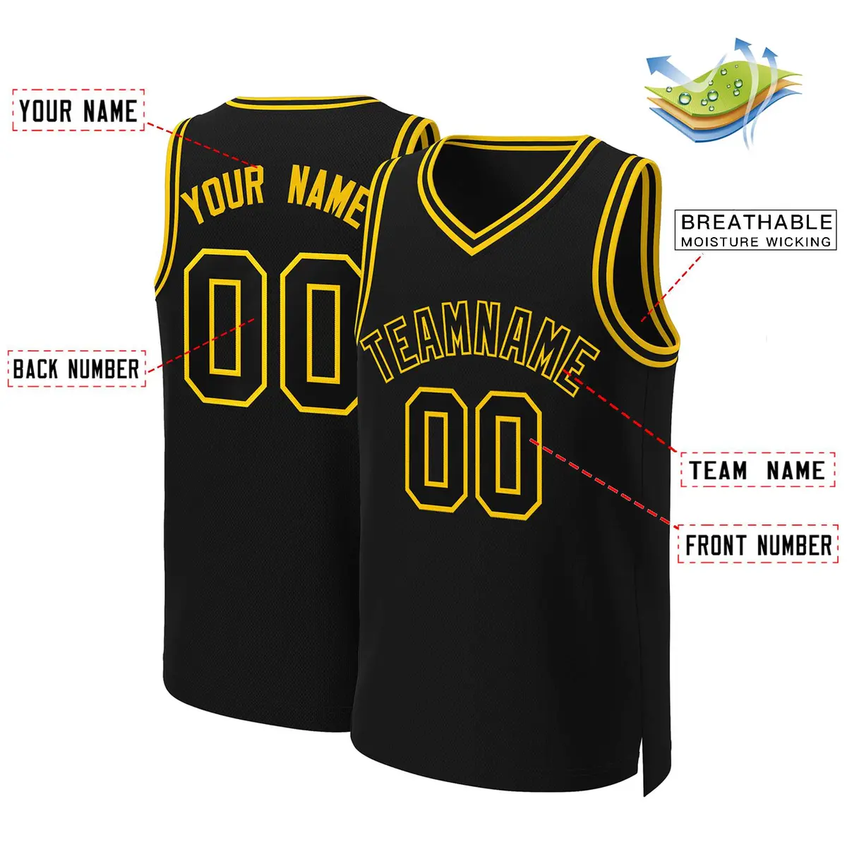 Black Black-Yellow Classic Basketball Jersey