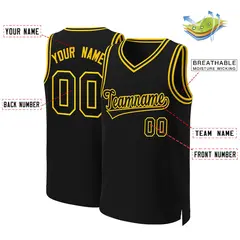 Black Black-Yellow Classic Basketball Jersey 2
