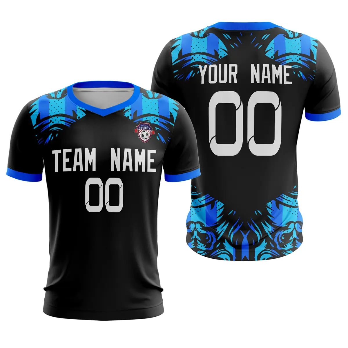 Black Blue Athletic Sport Soccer Jersey