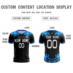 Black Blue Athletic Sport Soccer Jersey 2