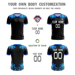 Black Blue Athletic Sport Soccer Jersey 5