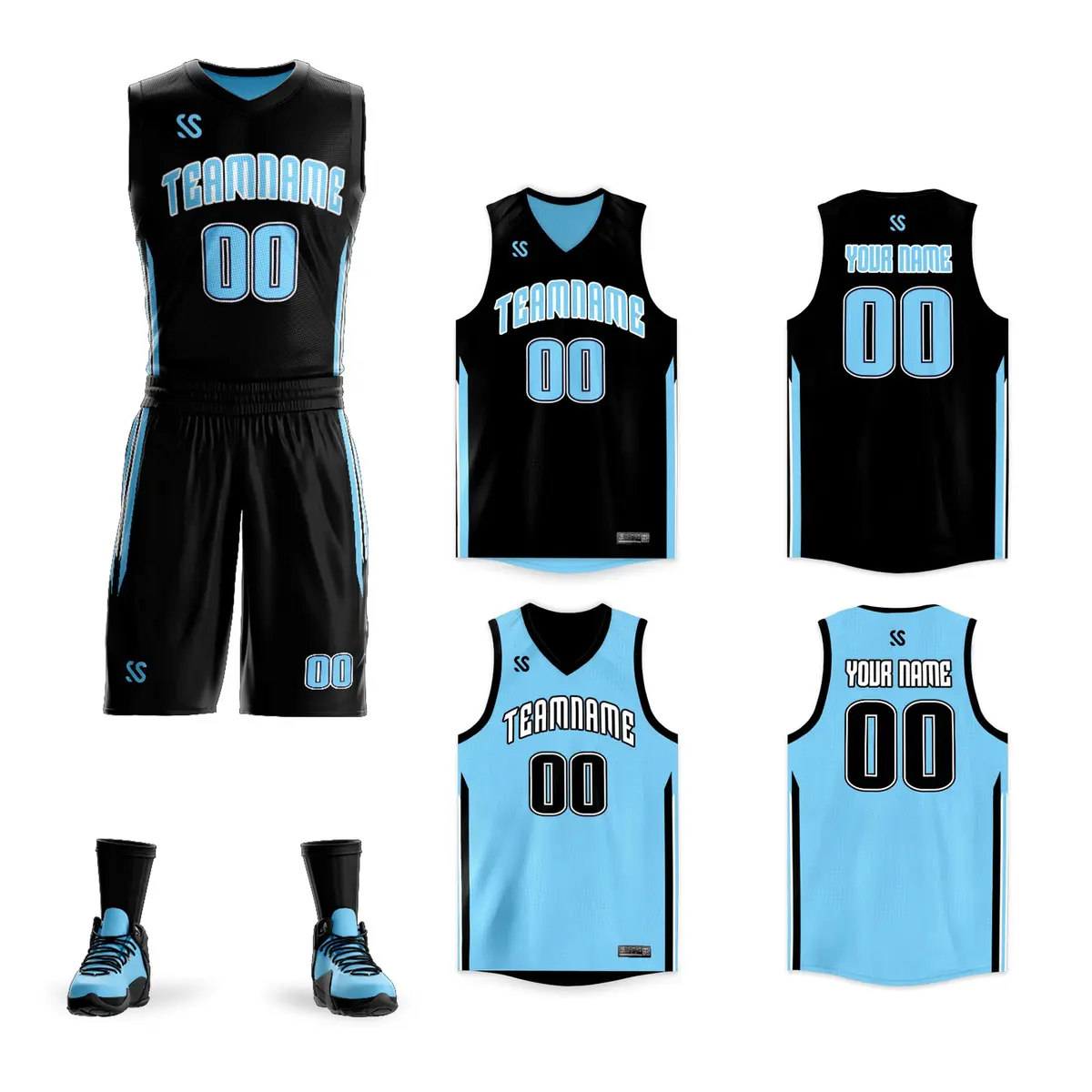 Black Blue Double Side Sets Sportswear Basketball Jersey