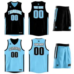 Black Blue Double Side Sets Sportswear Basketball Jersey 3