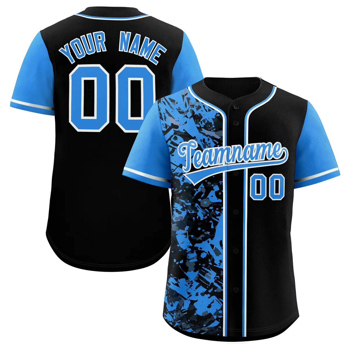Black Blue Graffiti Split Raglan Sleeve Baseball Jersey