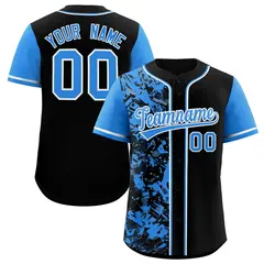 Black Blue Graffiti Split Raglan Sleeve Baseball Jersey