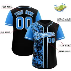 Black Blue Graffiti Split Raglan Sleeve Baseball Jersey 2