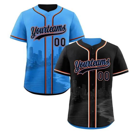 Black Blue Reversible City Graffiti Fade-Resistant Baseball Jersey