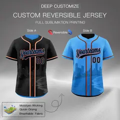 Black Blue Reversible City Graffiti Fade-Resistant Baseball Jersey 2