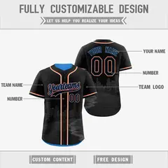 Black Blue Reversible City Graffiti Fade-Resistant Baseball Jersey 3