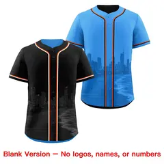Black Blue Reversible City Graffiti Fade-Resistant Baseball Jersey 8