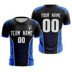Black Blue-White Athletic Sport Soccer Jersey 1