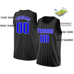 Black Blue-White Stripe Fashion Basketball Jersey 2