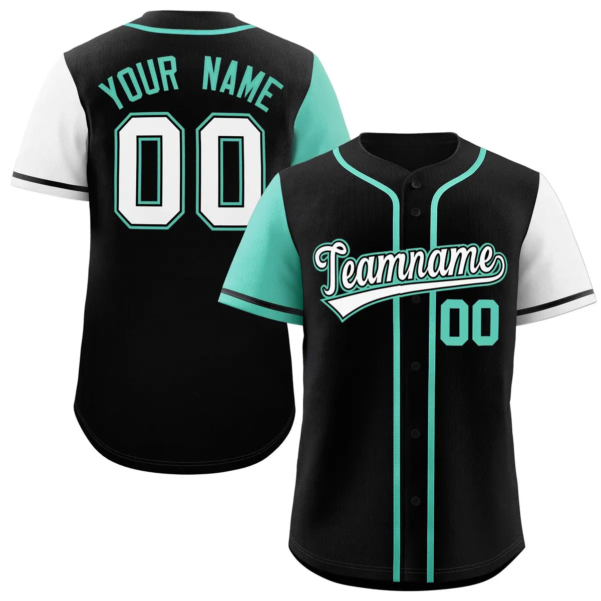 Black Bright Green and White Raglan Sleeves Baseball Jersey