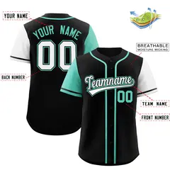 Black Bright Green and White Raglan Sleeves Baseball Jersey 2
