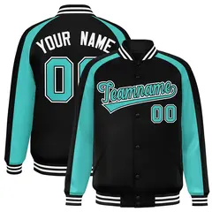 Black Bright Green Color Block Raglan Varsity Letterman Jacket 1