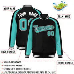 Black Bright Green Color Block Raglan Varsity Letterman Jacket 2