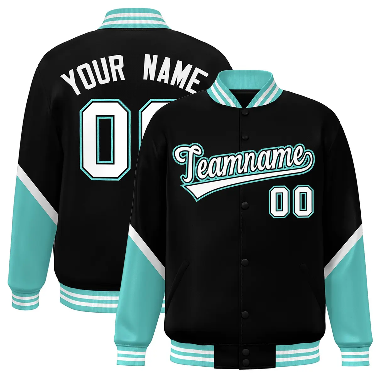 Black Bright Green Color Block Varsity Letterman Jacket