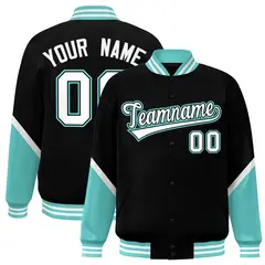 Black Bright Green Color Block Varsity Letterman Jacket 1