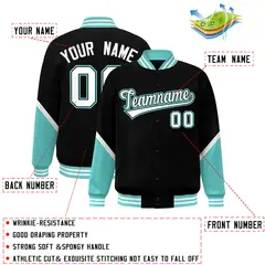 Black Bright Green Color Block Varsity Letterman Jacket 2