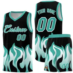 Black Bright Green Flame Pattern Hem Basketball Jersey