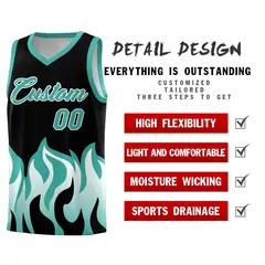 Black Bright Green Flame Pattern Hem Basketball Jersey 2