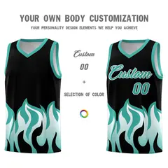 Black Bright Green Flame Pattern Hem Basketball Jersey 3