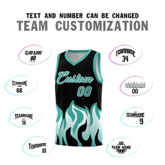 Black Bright Green Flame Pattern Hem Basketball Jersey 4