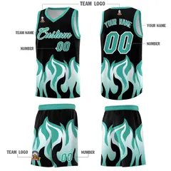 Black Bright Green Flame Pattern Hem Basketball Jersey 5