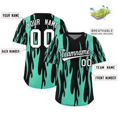 Black Bright Green Flame Pattern Pullover Baseball Jersey 2