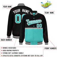 Black Bright Green Full-Snap Color Block Varsity Letterman Jacket 2