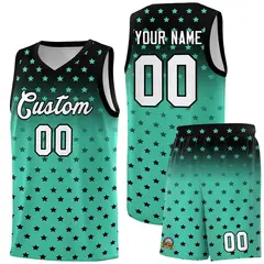 Black Bright Green Gradient Star Pattern Basketball Jersey Set