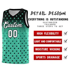 Black Bright Green Gradient Star Pattern Basketball Jersey Set 2