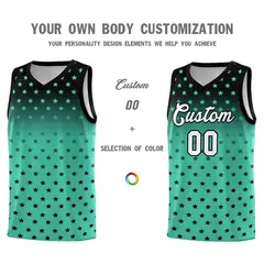 Black Bright Green Gradient Star Pattern Basketball Jersey Set 3