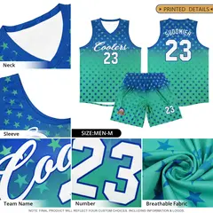 Black Bright Green Gradient Star Pattern Basketball Jersey Set 6