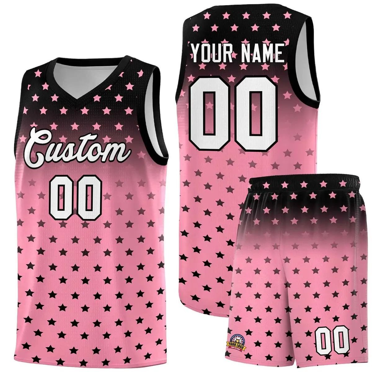 Black Bright Green Gradient Star Pattern Basketball Jersey Set
