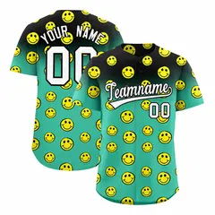 Black Bright Green Graffiti Gradient Smile Baseball Jersey 1