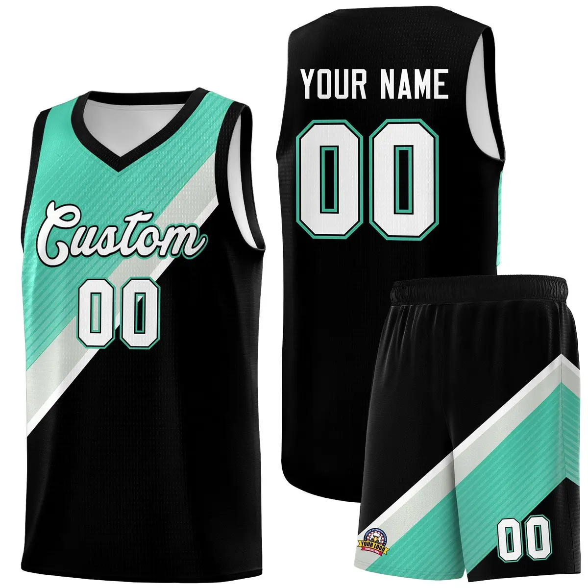 Black Bright Green Gray Diagonal Stripes Color Block Basketball Jersey