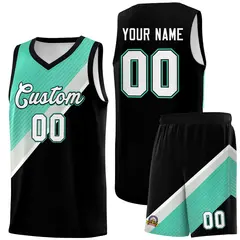 Black Bright Green Gray Diagonal Stripes Color Block Basketball Jersey