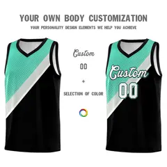 Black Bright Green Gray Diagonal Stripes Color Block Basketball Jersey 3